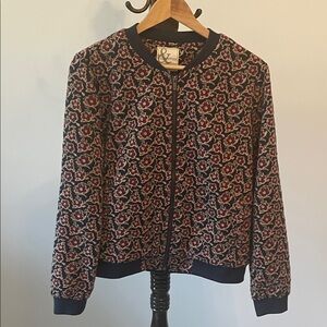 Floral Print Bomber Jacket in Navy & Burgundy - Ampersand Avenue